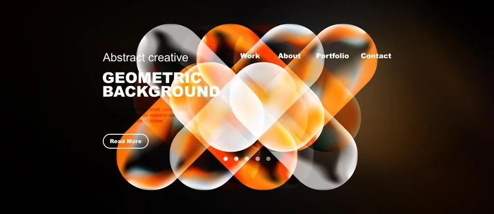Abstract design features vibrant orange shapes over dark background. Text Stock Illustration