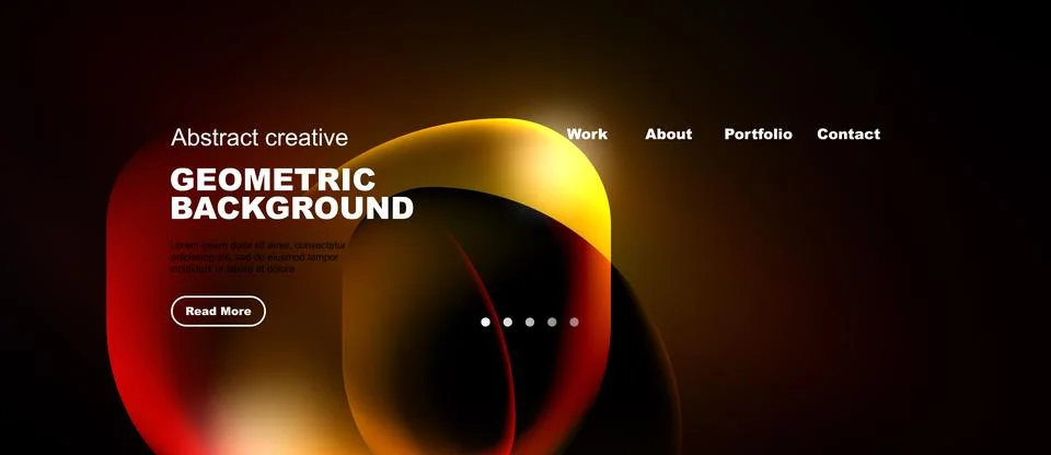 Abstract design features vibrant orange, red shapes over dark background. Tex Stock Illustration