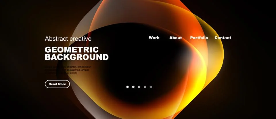 Abstract design features vibrant orange, yellow shapes over black background. Ilustração Stock