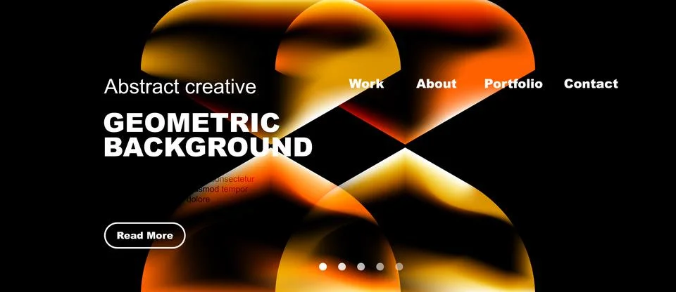 Abstract design features vibrant orange shapes, dark background. Website Stock Illustration