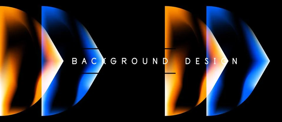 Abstract design features vibrant orange, blue gradients. Shapes suggest forwa Stock Illustration