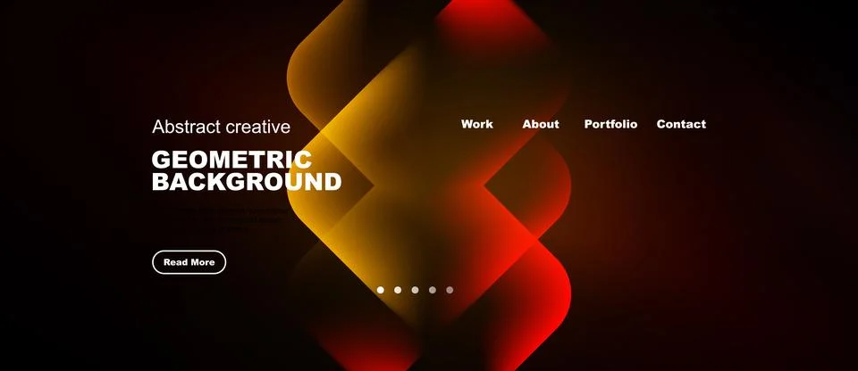 Abstract design features vibrant orange, blue shapes. Text includes geometric Stock Illustration