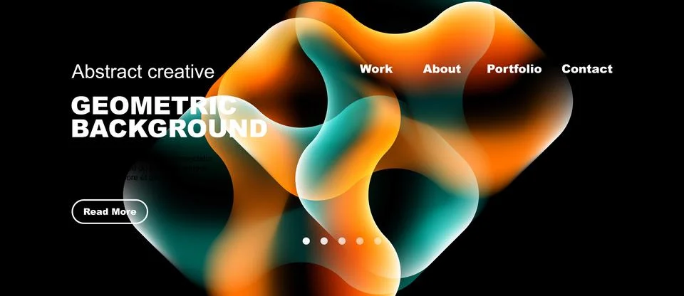 Abstract design features vibrant orange, teal shapes over black backdrop. Stock-Illustration