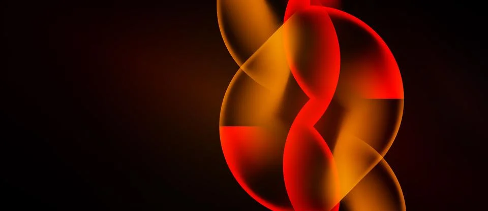 Abstract design features vibrant orange, red shapes against dark background. Stock Illustration