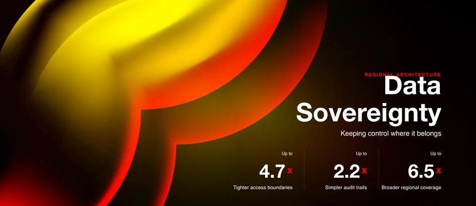 Abstract design features vibrant orange hues, text highlights data sovereignt Stock Illustration