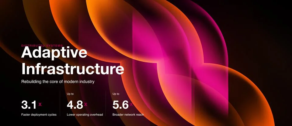 Abstract design features vibrant orange, pink layers. Text highlights adaptiv Stock Illustration