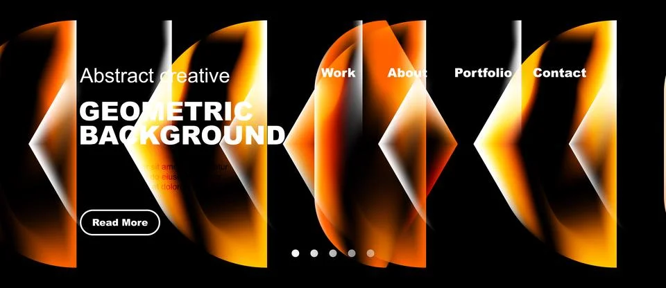 Abstract design features vibrant orange waves, geometric shapes, navigation.. Ilustração Stock