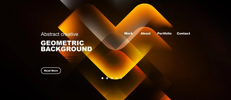 Abstract design features vibrant orange shapes, dark background. Website Stock Illustration