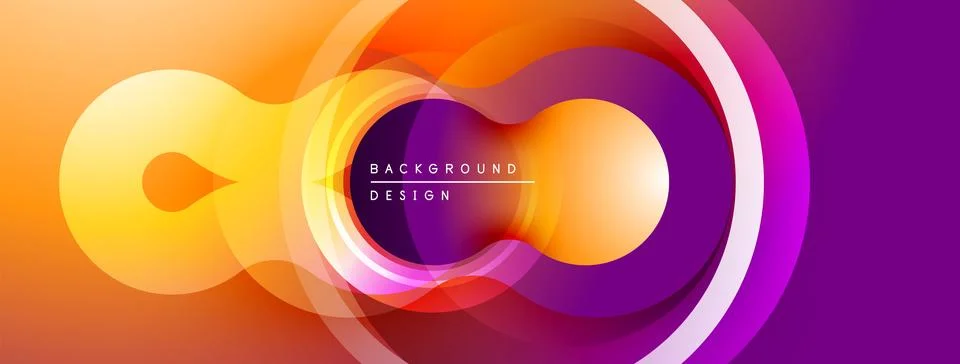Abstract design features vibrant overlapping circles. Orange, yellow, purple Stock Illustration