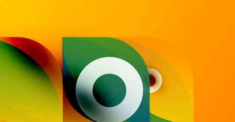 Abstract design features vibrant overlapping shapes, including leaf forms, plus Stock Illustration