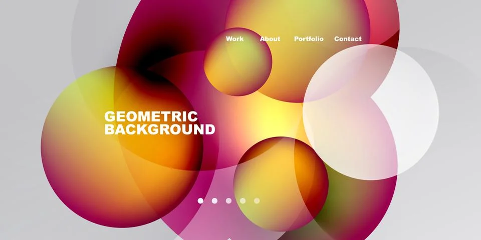 Abstract design features vibrant overlapping circles. Gradient colors blend, Stock Illustration