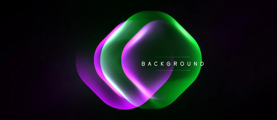 Abstract design features vibrant overlapping shapes. Green, purple hues dom.. Ilustración de archivo