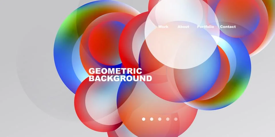 Abstract design features vibrant overlapping circles. Text labels include wor Stock Illustration