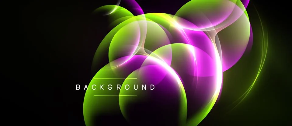 Abstract design features vibrant overlapping circles. Green, purple, white hu Ilustración de archivo