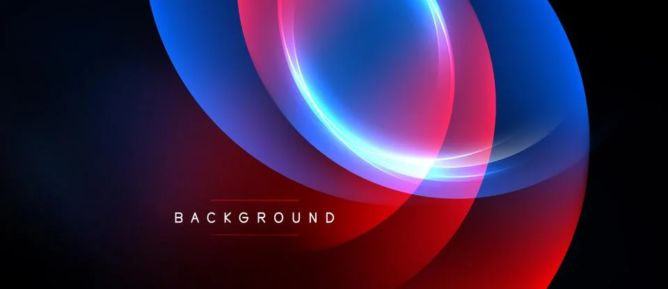 Abstract design features vibrant overlapping circles. Blue, red, white hues Ilustración de archivo