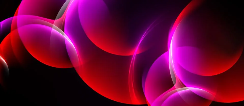Abstract design features vibrant overlapping circles, flowing lines. Pink, re 스톡 일러스트