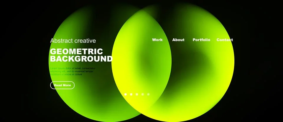 Abstract design features vibrant overlapping circles. Text elements present.. Stock Illustration