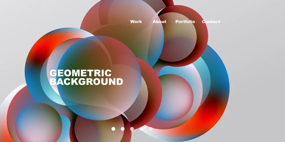 Abstract design features vibrant overlapping circles, text elements, dark 스톡 일러스트