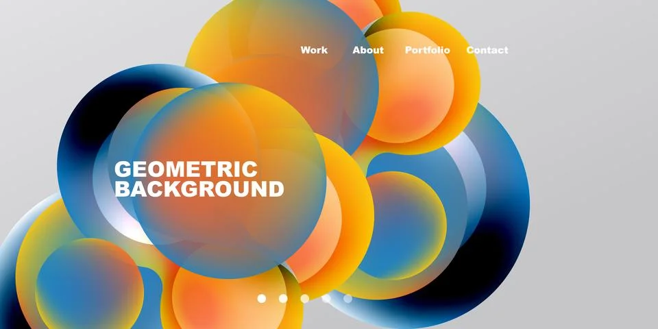 Abstract design features vibrant overlapping circles, gradients. Text include Stock Illustration