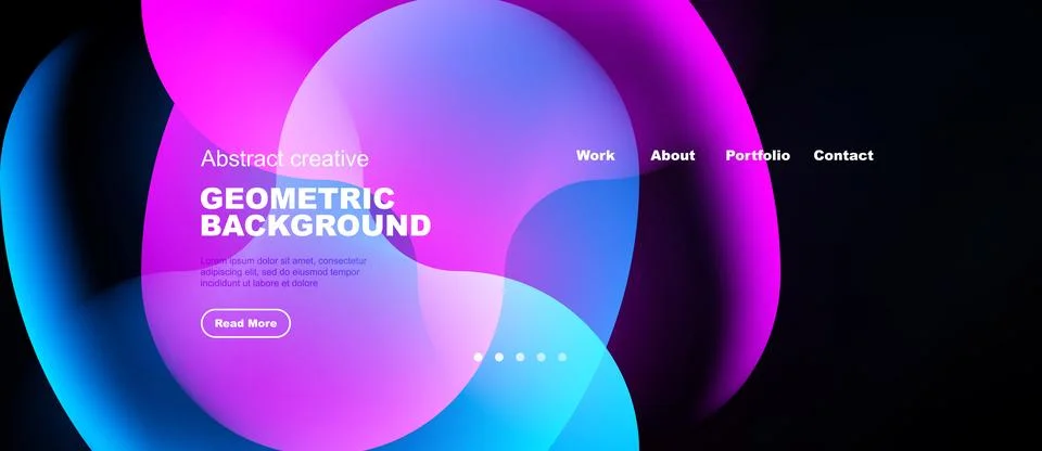 Abstract design features vibrant overlapping shapes. Text elements present .. Illustrazione stock