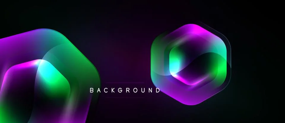 Abstract design features vibrant overlapping layers, gradients. Dark backgrou Stock Illustration