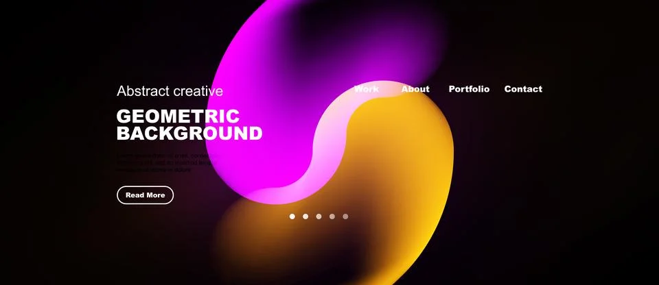 Abstract design features vibrant overlapping shapes. Text elements present .. Stock Illustration