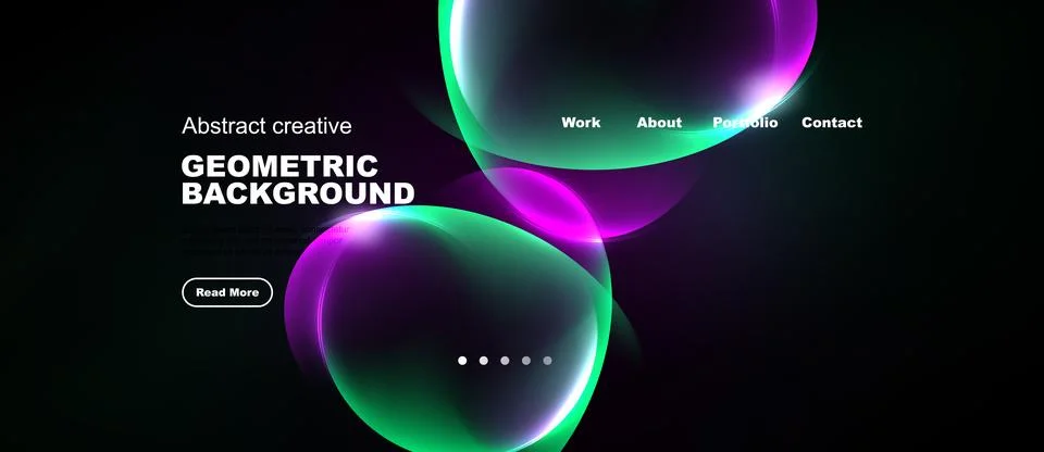 Abstract design features vibrant overlapping circles. Text elements include.. Ilustración de archivo
