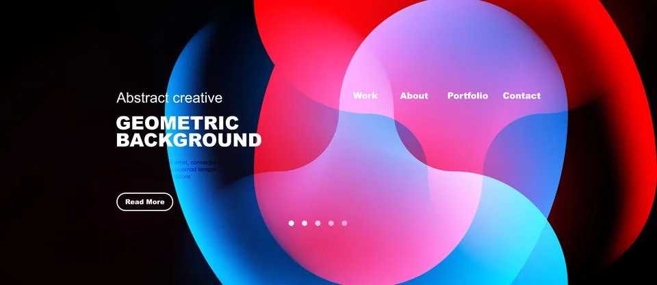 Abstract design features vibrant overlapping shapes, text elements, navigatio 스톡 일러스트