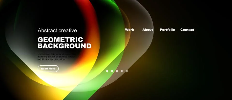 Abstract design features vibrant overlapping circles. Text elements present.. Ilustración de archivo