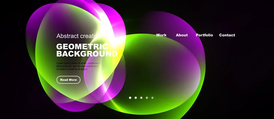 Abstract design features vibrant overlapping shapes, text elements, navigatio Stock Illustration