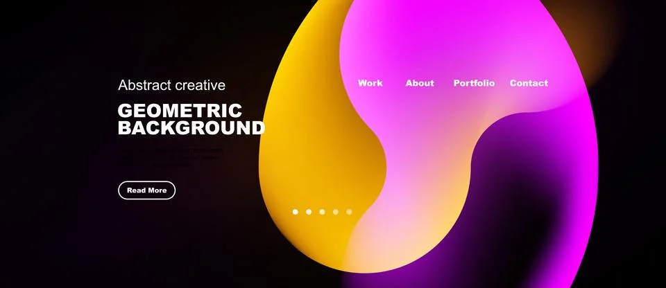 Abstract design features vibrant overlapping shapes, text elements, navigatio Stock Illustration