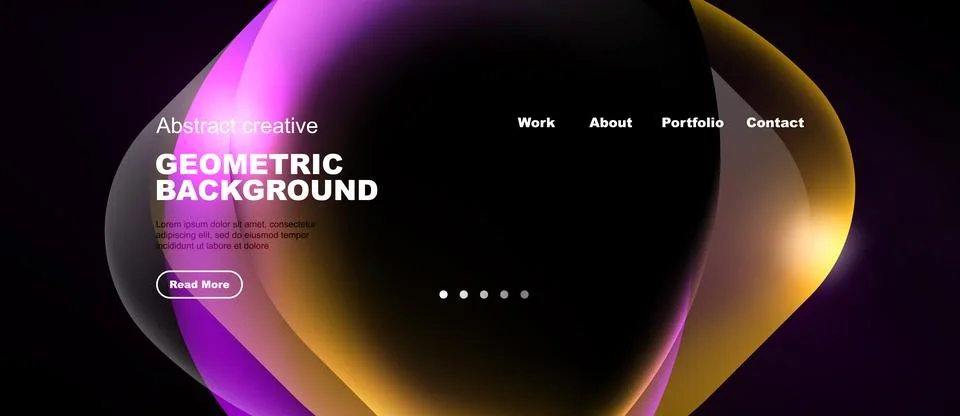Abstract design features vibrant overlapping shapes, text elements, navigatio Stock Illustration
