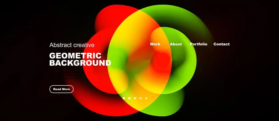 Abstract design features vibrant overlapping circles. Text elements include.. Illustrazione stock