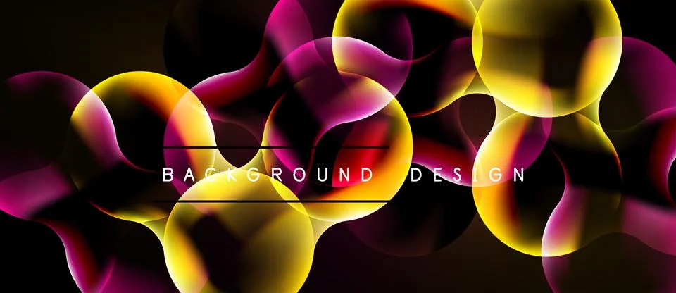 Abstract design features vibrant overlapping circles, flowing lines, dark Stock Illustration
