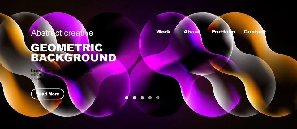 Abstract design features vibrant overlapping shapes, dark background, text Stock Illustration