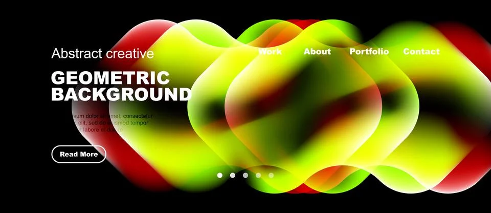 Abstract design features vibrant overlapping shapes. Text elements present .. Stock Illustration
