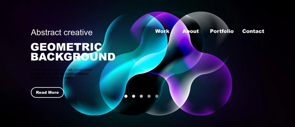 Abstract design features vibrant overlapping shapes, dark background, website Illustrazione stock