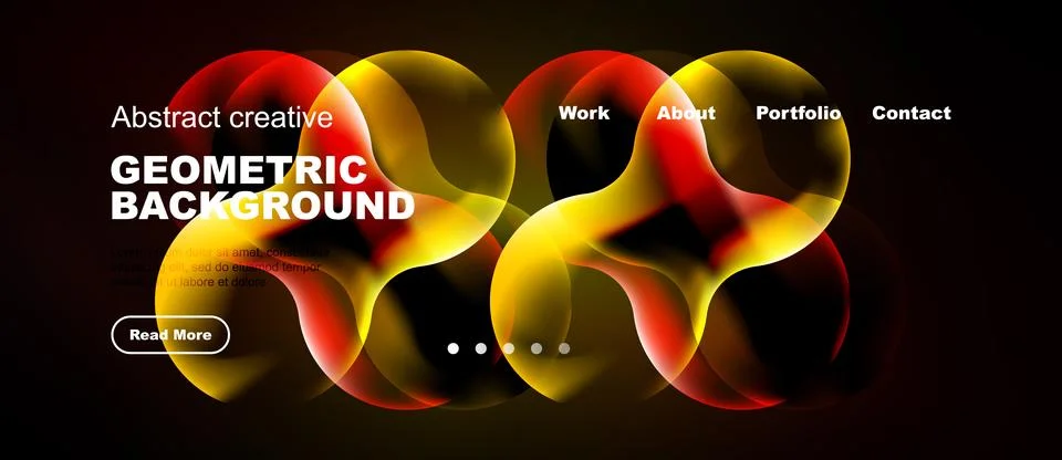 Abstract design features vibrant overlapping shapes. Website header includes Illustrazione stock