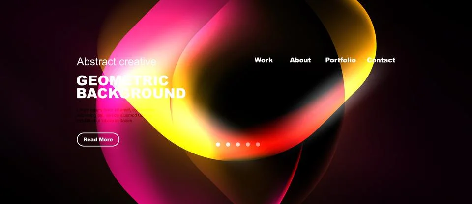 Abstract design features vibrant overlapping shapes. Website header includes Illustrazione stock