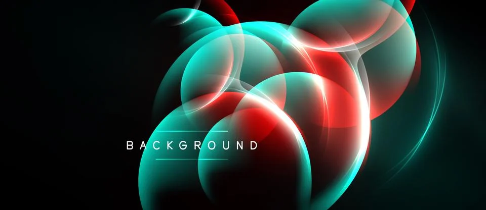 Abstract design features vibrant overlapping circles. Teal, red hues create Stock Illustration