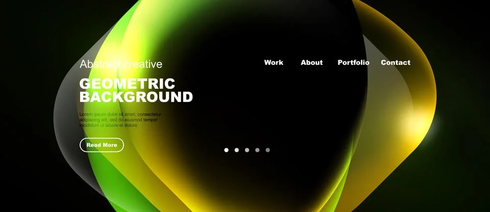 Abstract design features vibrant overlapping shapes. Text elements present .. Stock Illustration