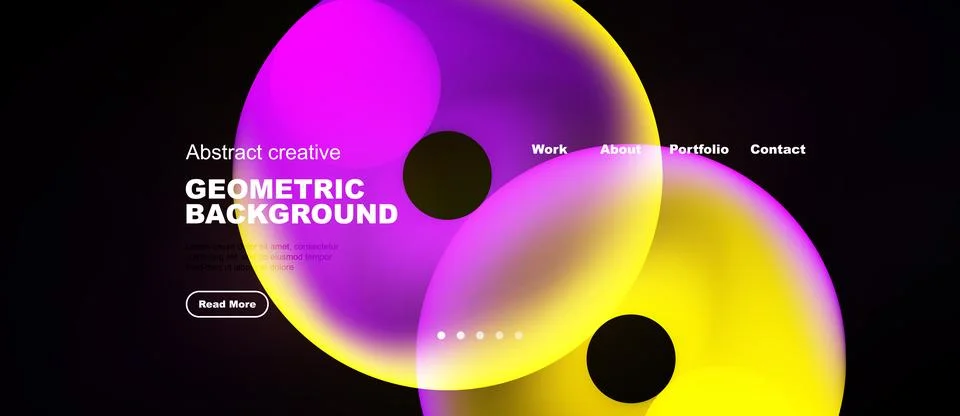 Abstract design features vibrant overlapping shapes, gradients. Dark backgrou Illustrazione stock