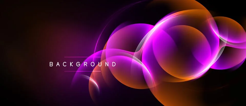 Abstract design features vibrant overlapping circles. Purple, orange hues ble Stock Illustration