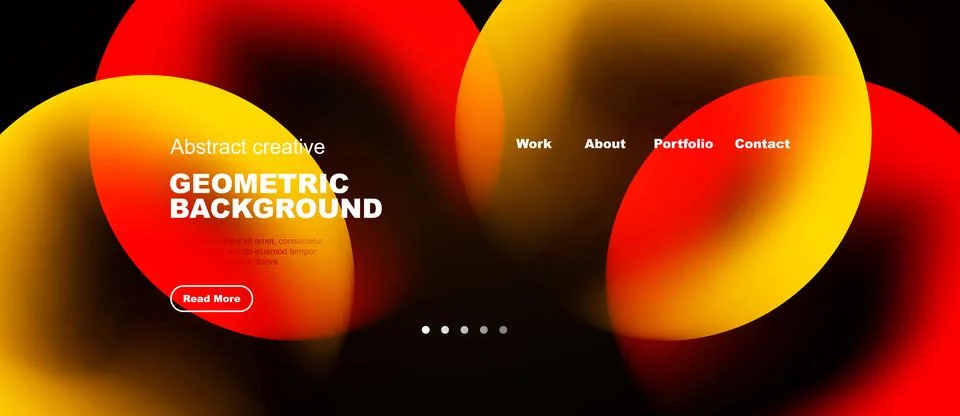 Abstract design features vibrant overlapping shapes, text elements, navigatio Stock Illustration
