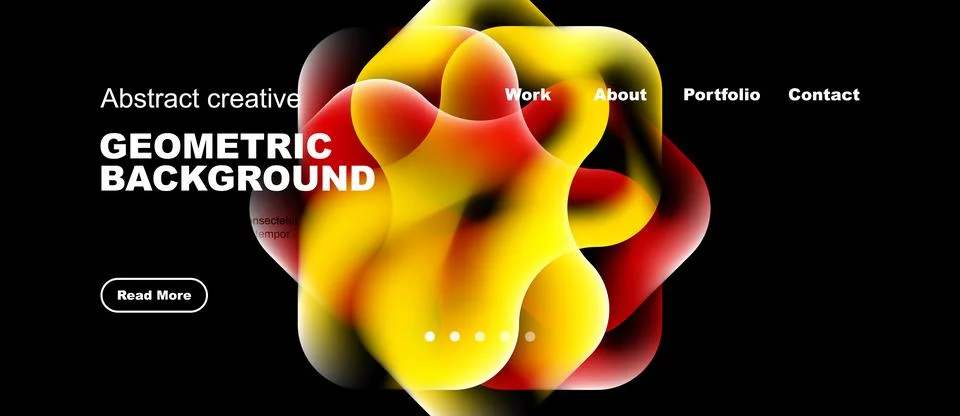 Abstract design features vibrant overlapping shapes. Bold text highlights Stock Illustration