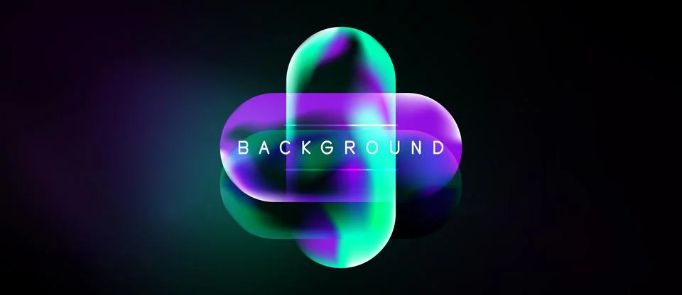 Abstract design features vibrant overlapping shapes, gradients. Dark backgrou 库存插图