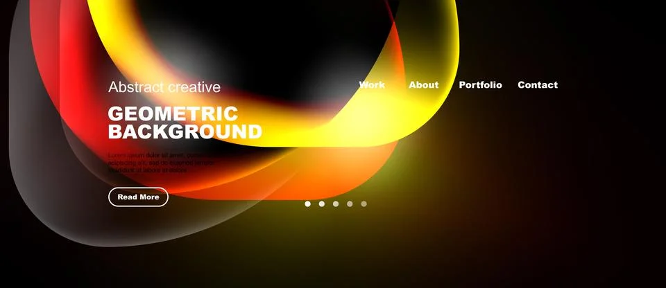 Abstract design features vibrant overlapping shapes, text elements, navigatio Stock Illustration