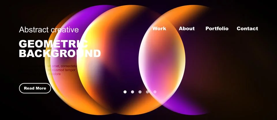 Abstract design features vibrant overlapping circles. Website navigation Stock Illustration
