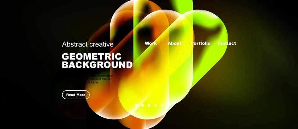 Abstract design features vibrant overlapping shapes, dark background. Text Illustrazione stock