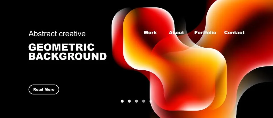 Abstract design features vibrant overlapping shapes. Text includes work, abou Stock Illustration